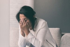 A woman stressed because she can’t work.