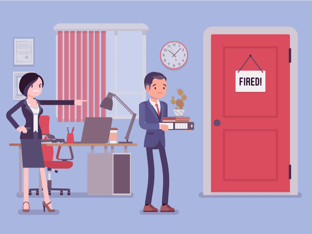 Sad illustrated guy after getting fired.
