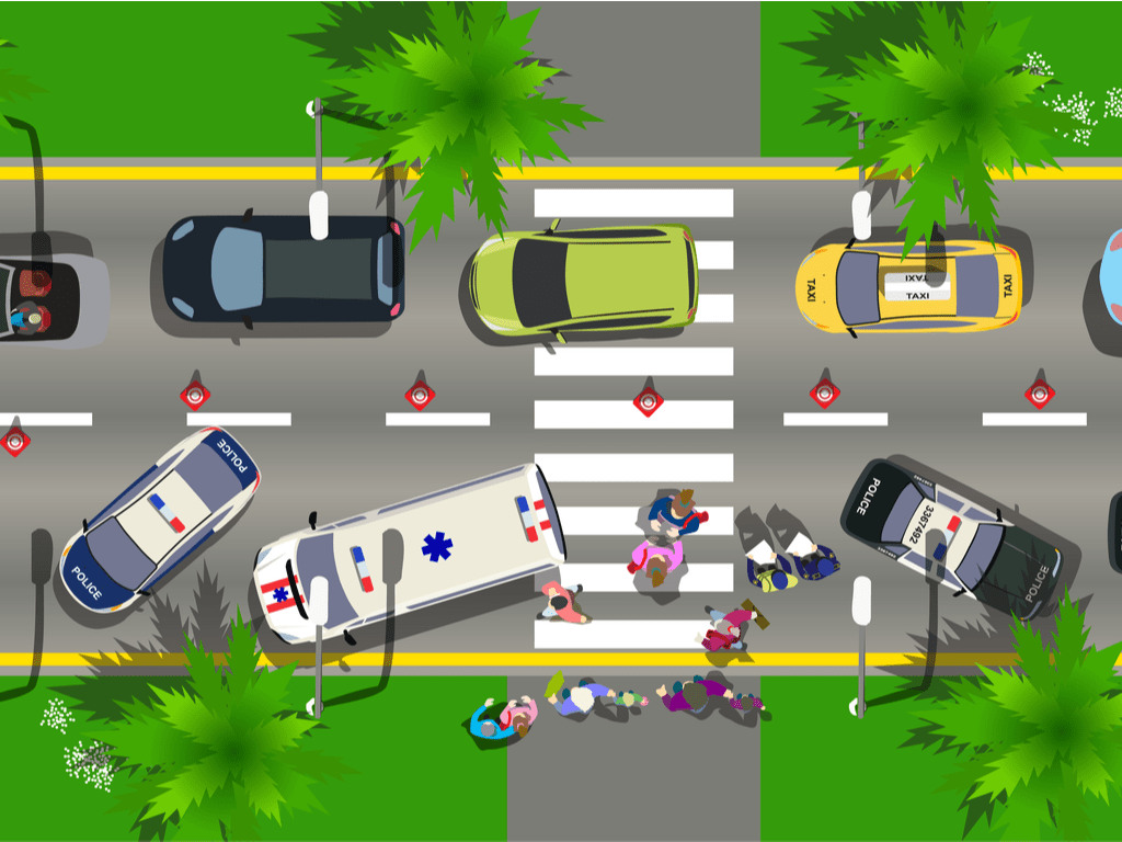 Illustrated car accident scene